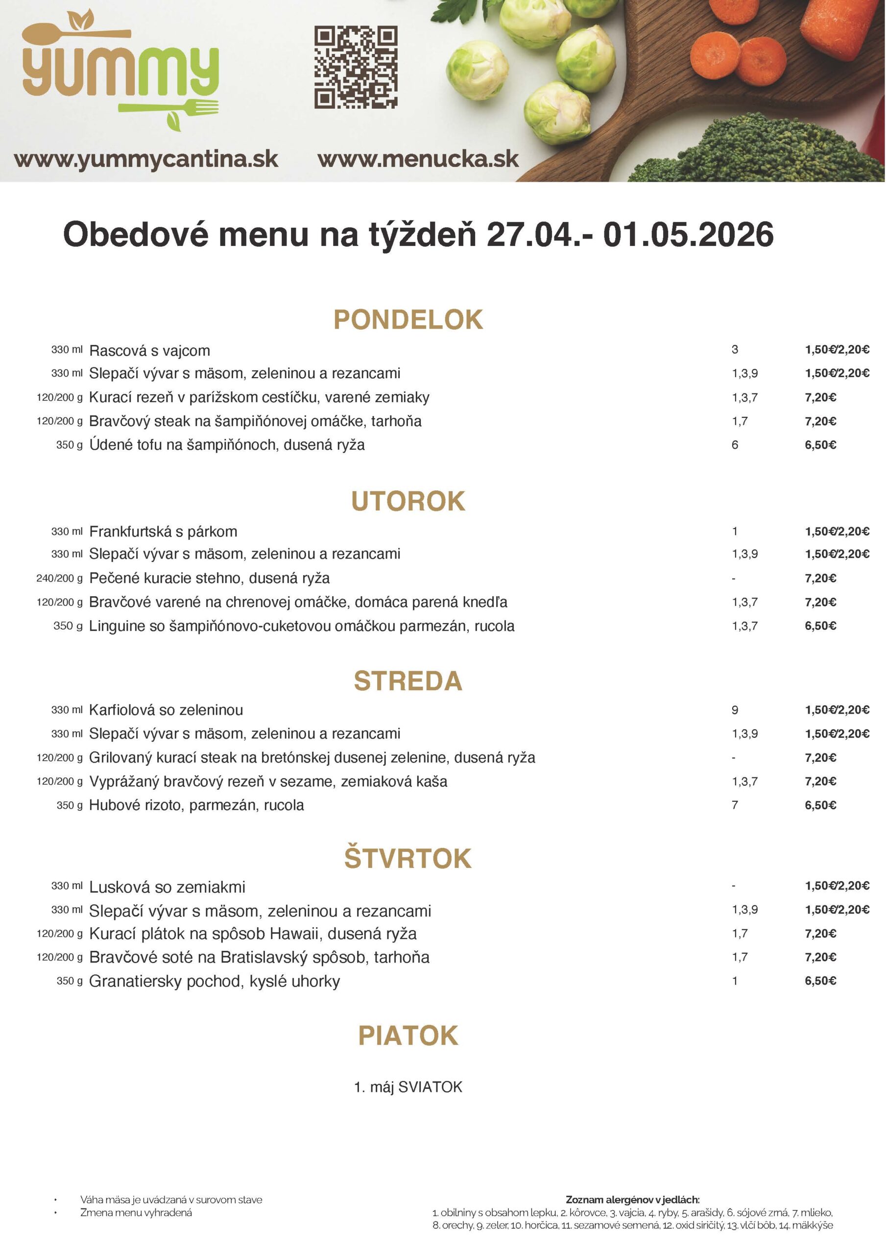 Denné obedové menu kantína petržalka